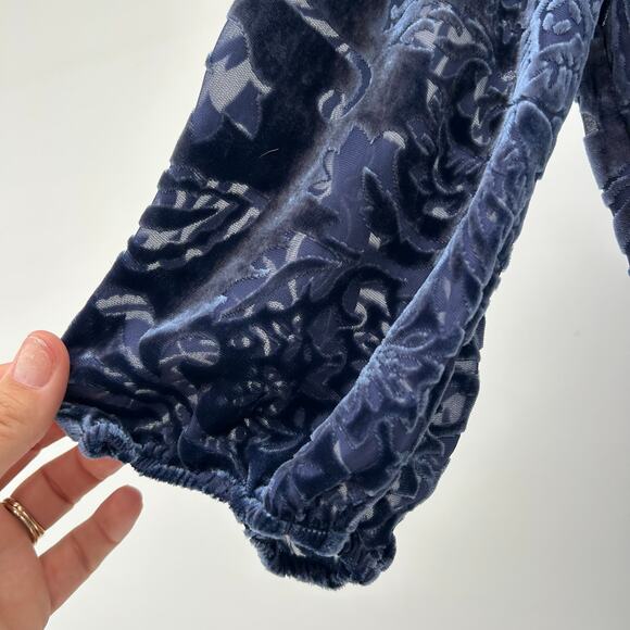 Johnny Was Jade Ryan Velvet Midi Dress Bohemian Navy Blue Petite XS Long Sleeve - Picture 8 of 9